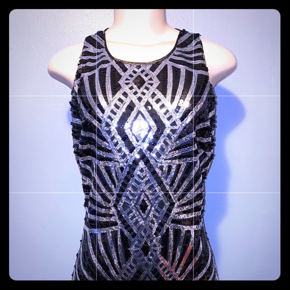 Black and silver midi sequin party dress - Picture 1 of 4